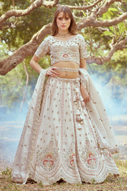 Cream Charm Bridal Embroidered Lehenga Choli