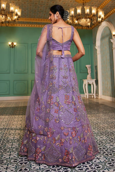 Awesome Heavy Embroidered On Net Fabric Lavender Color Wedding Wear Lehenga Choli