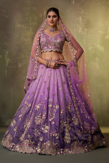 Embroidered Tissue Purple Wedding Wear Lehenga Choli