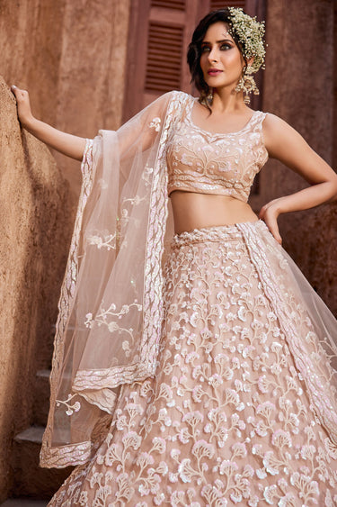Heavy Embroidered Reception Wear Beautiful Lehenga Choli In Beige Color