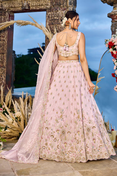 Gorgeous Tissue Pink Wedding Wear Lehenga Choli