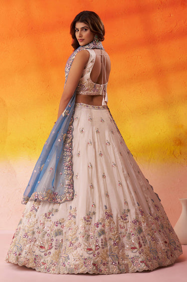 Beige Wedding Wear Tissue Fabric Lehenga Choli