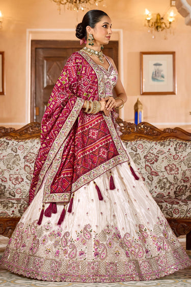 Embroidered Tissue Beige Lehenga Choli For Wedding Wear