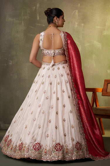 Embroidered Tissue Off White Lehenga Choli For Wedding Wear