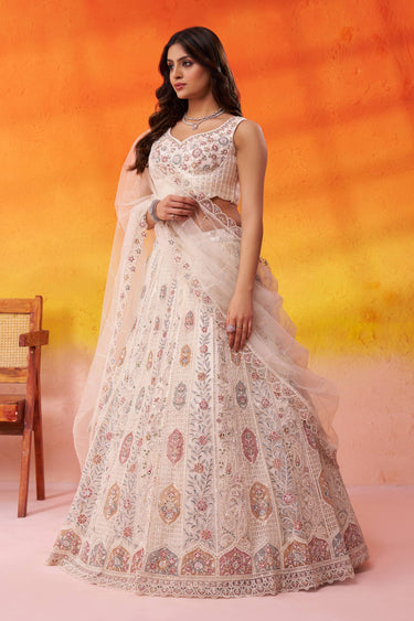 Embroidered Off White Wedding Wear Lehenga Choli With Dupatta