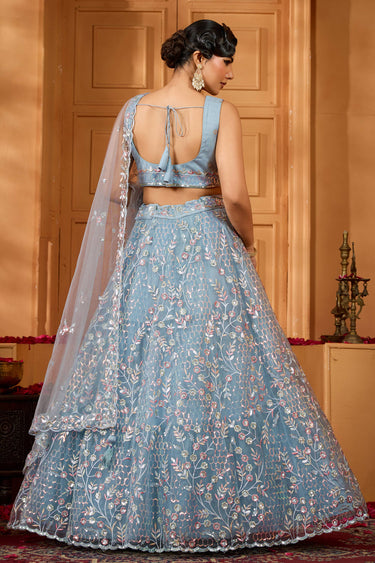 Grey Wedding Wear Net Fabric Lehenga Choli With Dupatta
