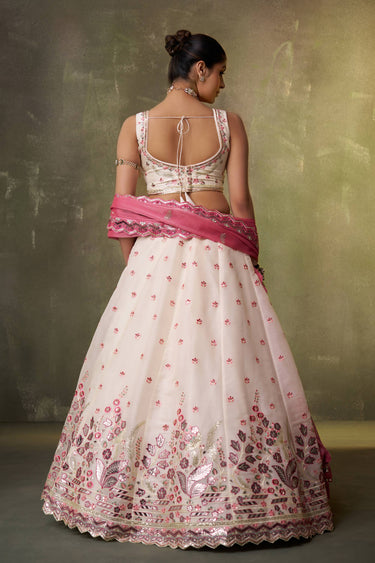 Cream Wedding Wear Organza Fabric Lehenga Choli