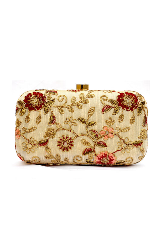 Radiant Party Style Cream Color Fancy Fabric Clutch Purses