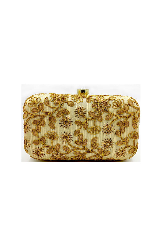 Incredible Party Style Fancy Fabric Cream Color Clutch Purses