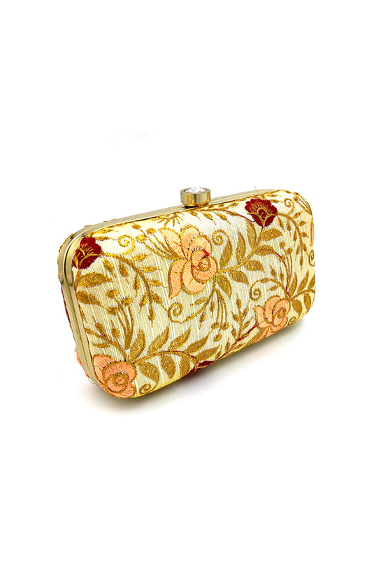 Classic Party Style White Color Clutch Purses In Fancy Fabric