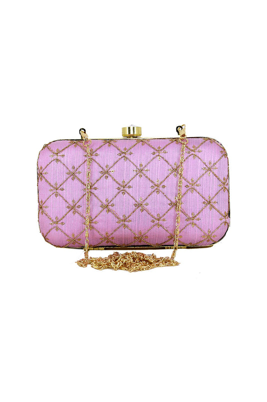 Purple Color Fancy Fabric Sober Party Style Clutch Purses