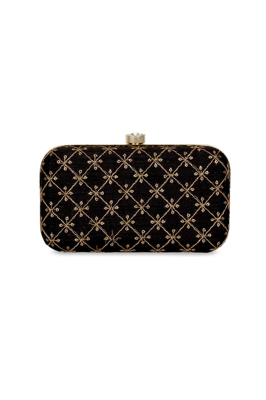 Excellent Fancy Fabric Navy Blue Color Party Style Clutch Purses