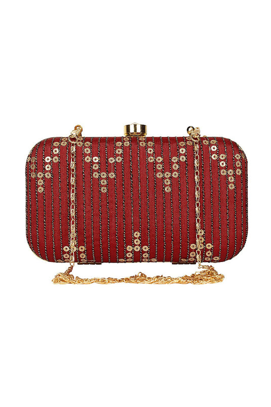 Beguiling Maroon Color Fancy Fabric Party Style Clutch Purses