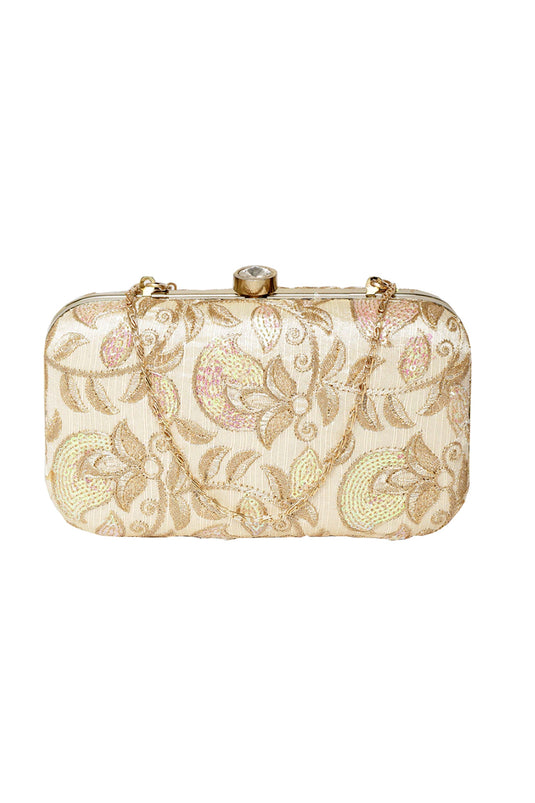 Incredible Fancy Fabric Cream Color Party Style Clutch Purses