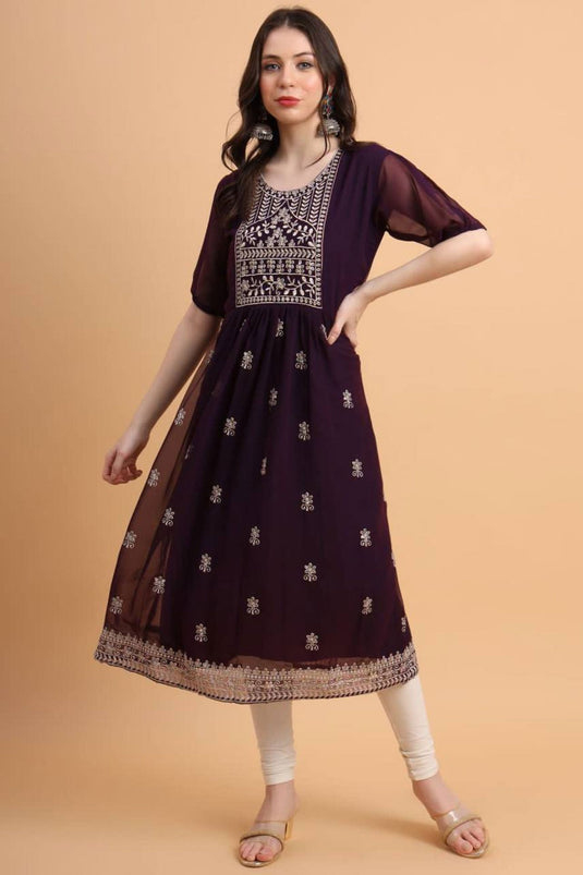 Purple Color Georgette Fabric Chic Readymade Kurti