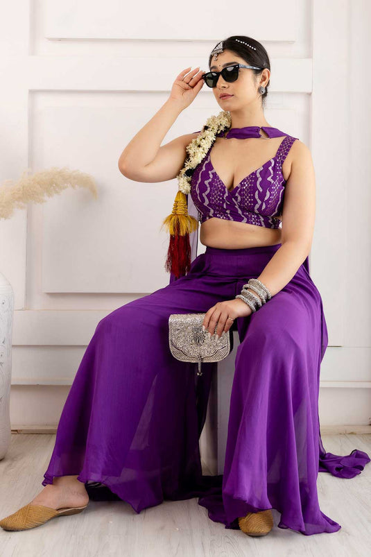 Trendy Viscose Fabric Purple Color Indo Western palazzo Suit