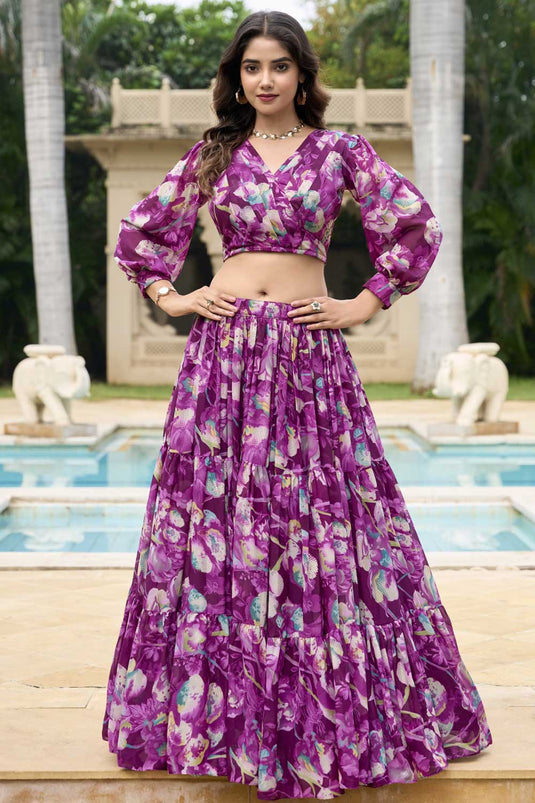 Attractive Georgette Fabric Purple Color Readymade Lehenga