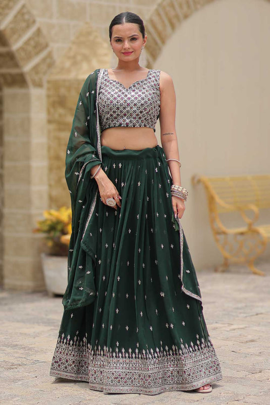 Green Color Function Style Georgette Fabric Stunning Lehenga