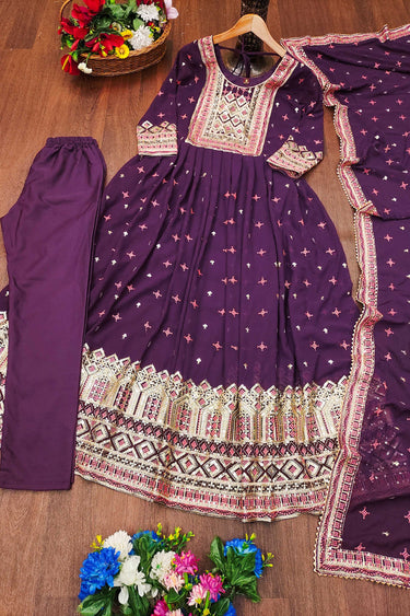Purple Embroidered Readymade Anarkali Salwar Suit In Georgette Fabric