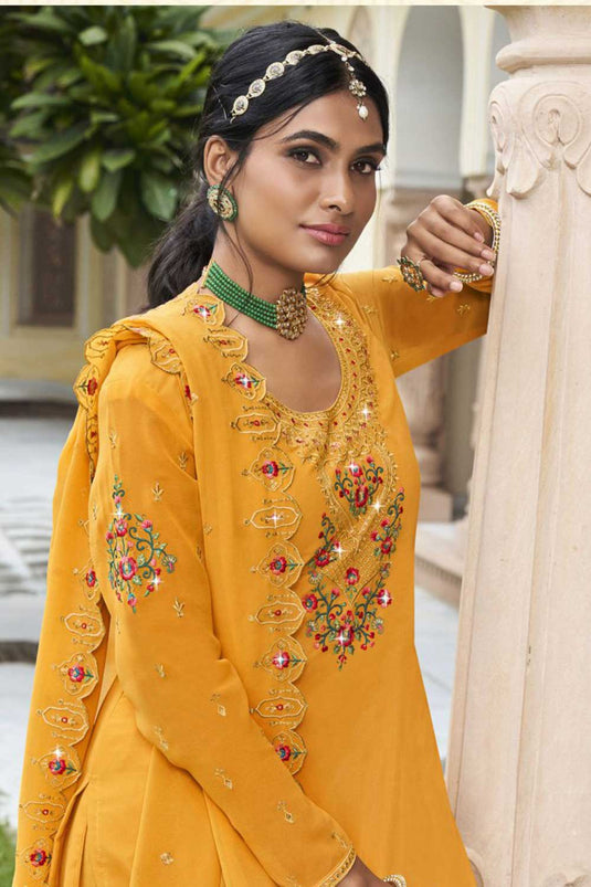 Georgette Fabric Beatific Sharara Suit In Yellow Color