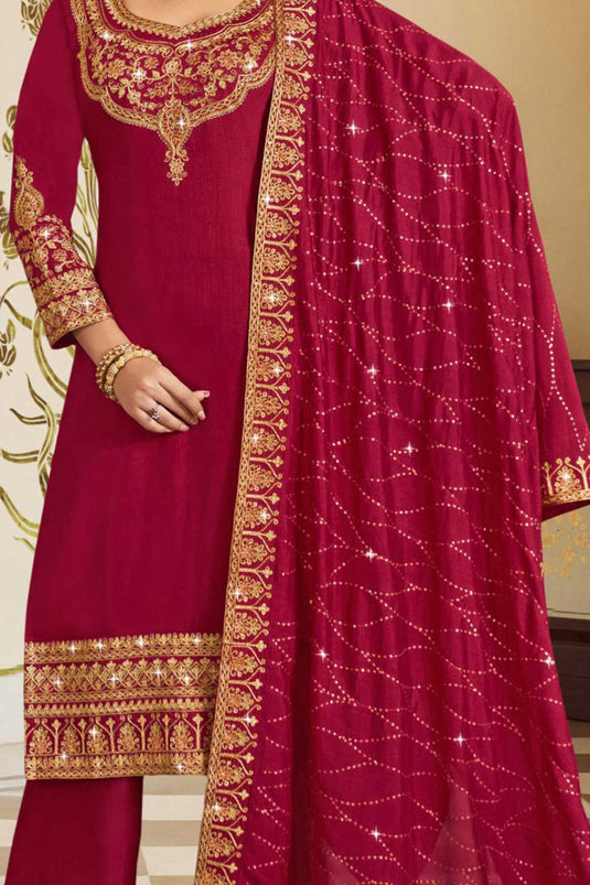 Classic Pink Color Pakistani Replica Suit In Vichitra Fabric