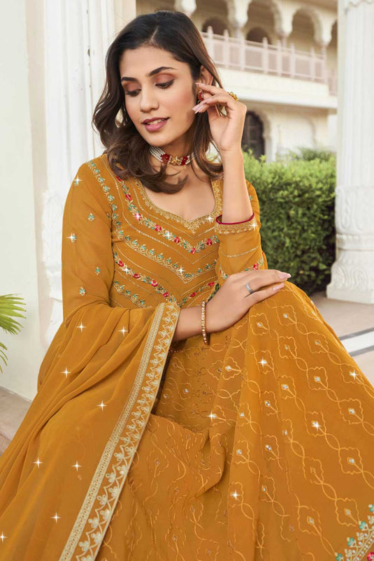 Stylish Mustard Color Georgette Readymade Anarkali Suit