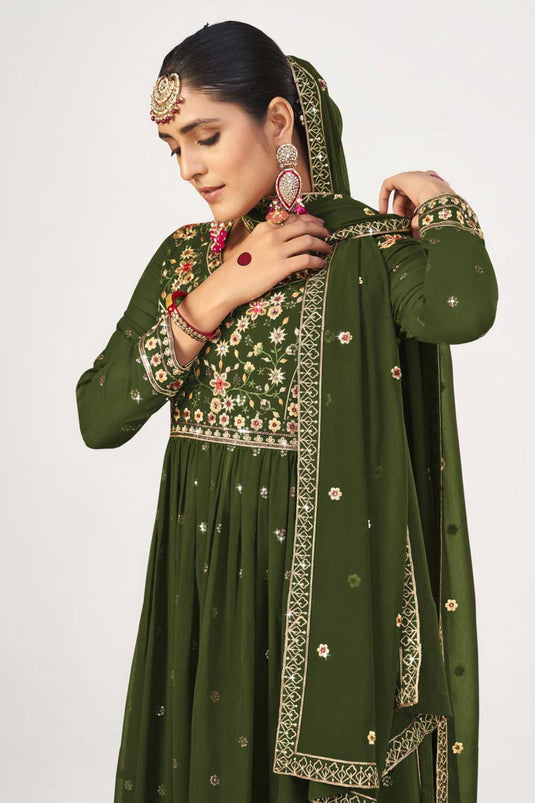 Mehendi Green Color Function Wear Winsome Georgette Pakistani Replica Suit