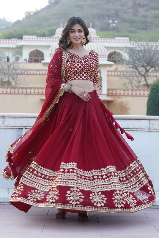 Glorious Function Wear Maroon Color Sequins Work Georgette Lehenga Choli