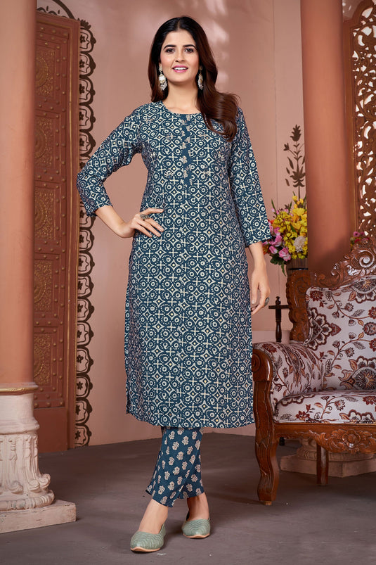 Komal Vora Attractive Art Silk Fabric Teal Color Kurti With Bottom