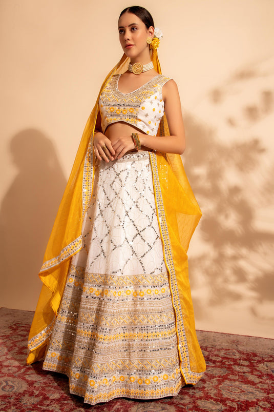 Sequins Work On Off White Color Gorgeous Lehenga In Georgette Fabric