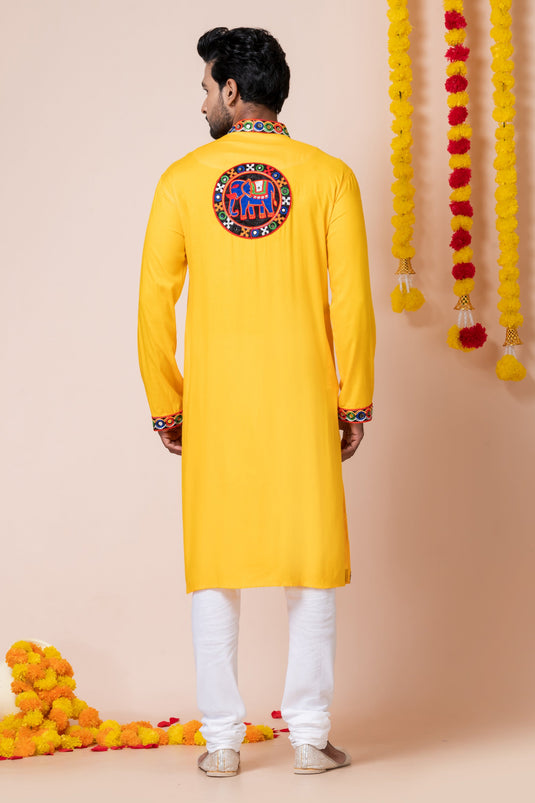 Yellow Color Readymade Lovely Kurta Pyjama For Men