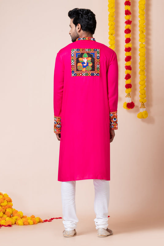 Pretty Heavy Rayon Fabric Readymade Men Kurta Pyjama In Pink Color