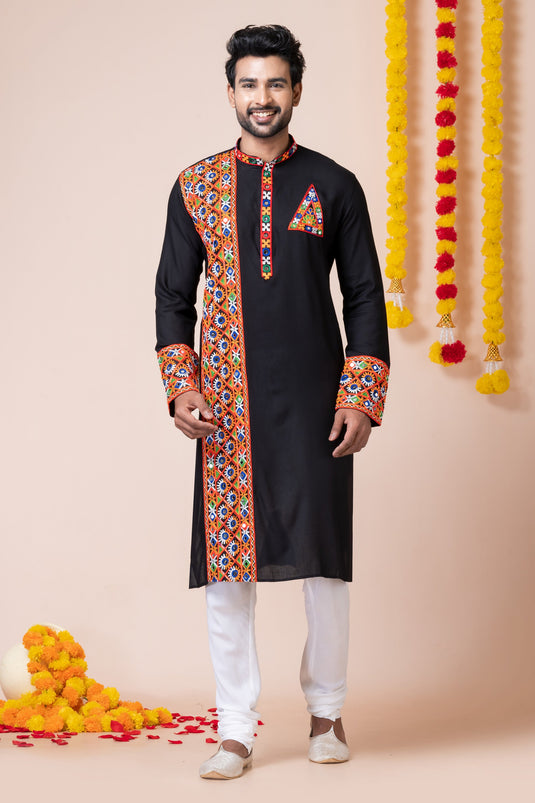 Attractive Readymade Men Kurta Pyjama In Black Color