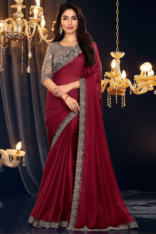 Maroon Color Georgette Fabric Special Saree With Border Work