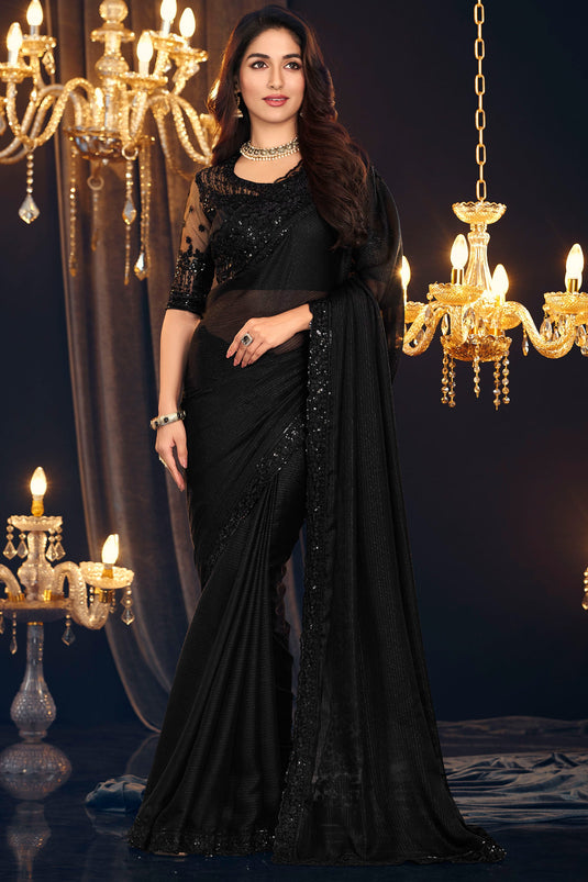 Georgette Fabric Black Color Patterned Saree With Border Work
