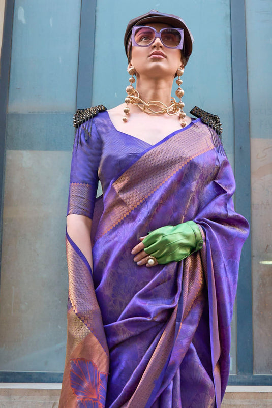 Function look Organza Fabric Weaving Work Tow Tone Saree in Purple Color