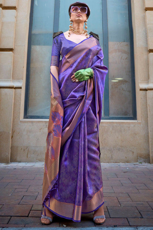 Function look Organza Fabric Weaving Work Tow Tone Saree in Purple Color