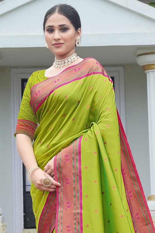 Beguiling Weaving Work On Light Green Color Art Silk Fabric Saree