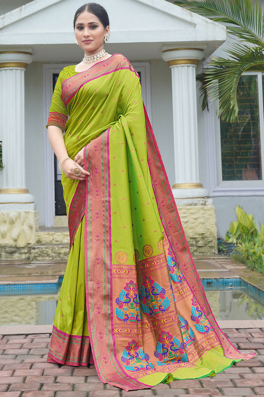 Beguiling Weaving Work On Light Green Color Art Silk Fabric Saree