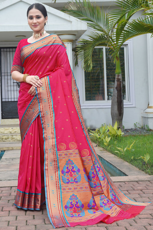 Engaging Pink Art Silk Fabric Saree With Weaving Work