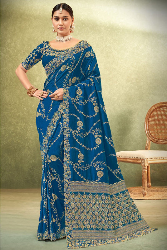 Blue Color Fantastic Dola Silk Fabric Saree With Weaving Work
