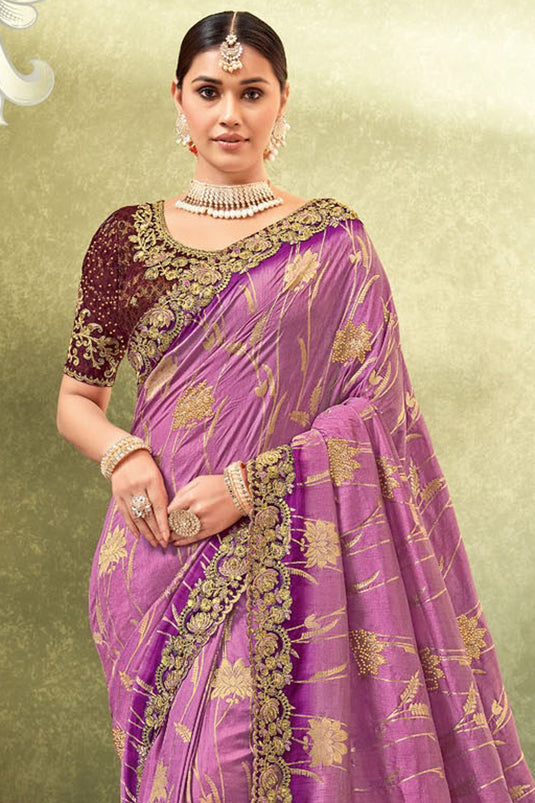 Appealing Weaving Work On Dola Silk Fabric Saree In Purple Color