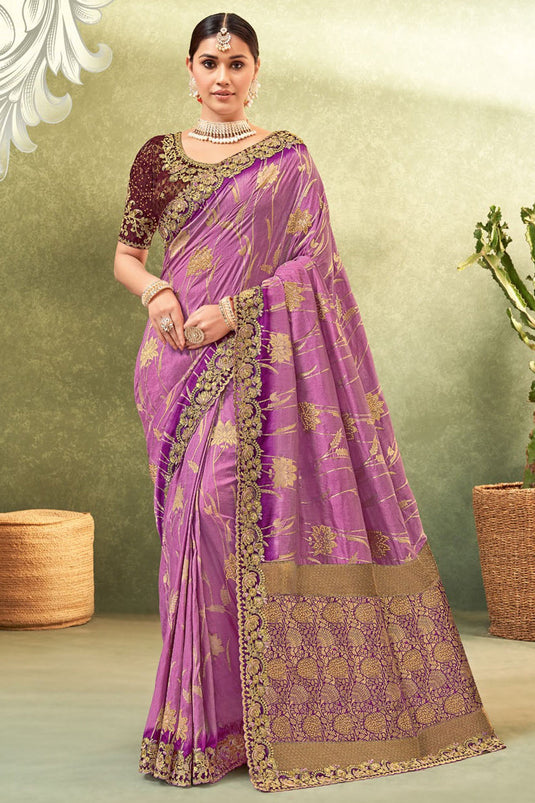 Appealing Weaving Work On Dola Silk Fabric Saree In Purple Color