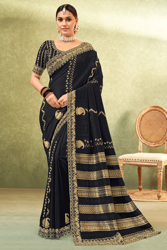 Imperial Black Color Dola Silk Fabric Saree With Weaving Work