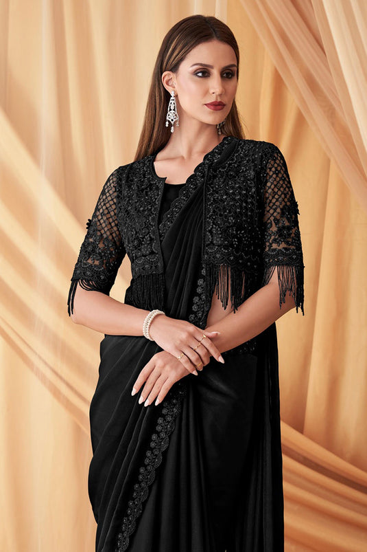 Larissa Bonesi Black Color Gorgeous Satin Georgette Saree With Jacket