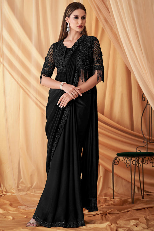 Larissa Bonesi Black Color Gorgeous Satin Georgette Saree With Jacket