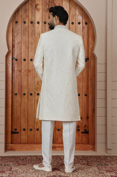 Elegant Art Silk Off White Embroidered Wedding Ceremony Sherwani