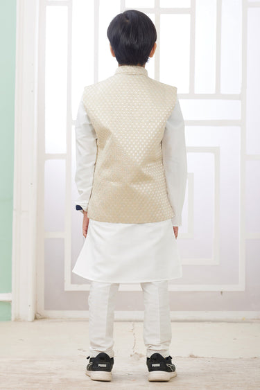 Art Silk Off White Traditional Wear Boys Fancy Readymade Kurta Pyjama With Designer Jacket