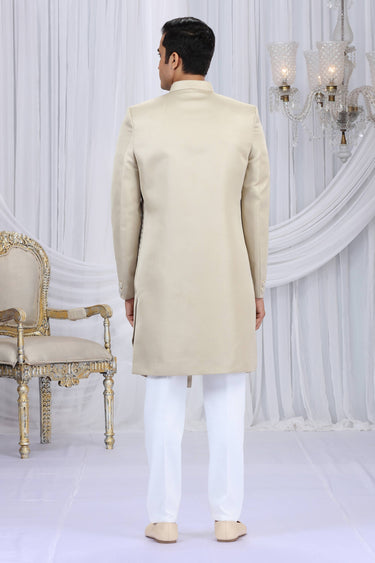 Art Silk Beige Readymade Indo Western For Men