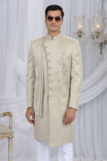 Art Silk Beige Readymade Indo Western For Men